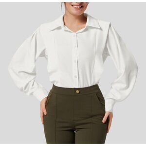 Halara Collared Button Long Sleeve Casual Shirt Sz XS Womens White Work Blouse